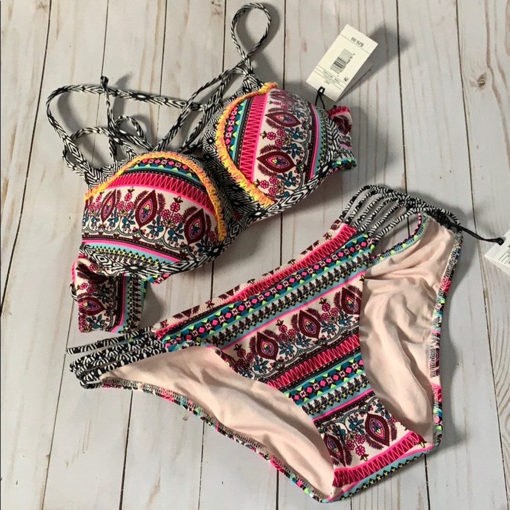 Shade & Shore Pink Multi-Color Patterned Bikini